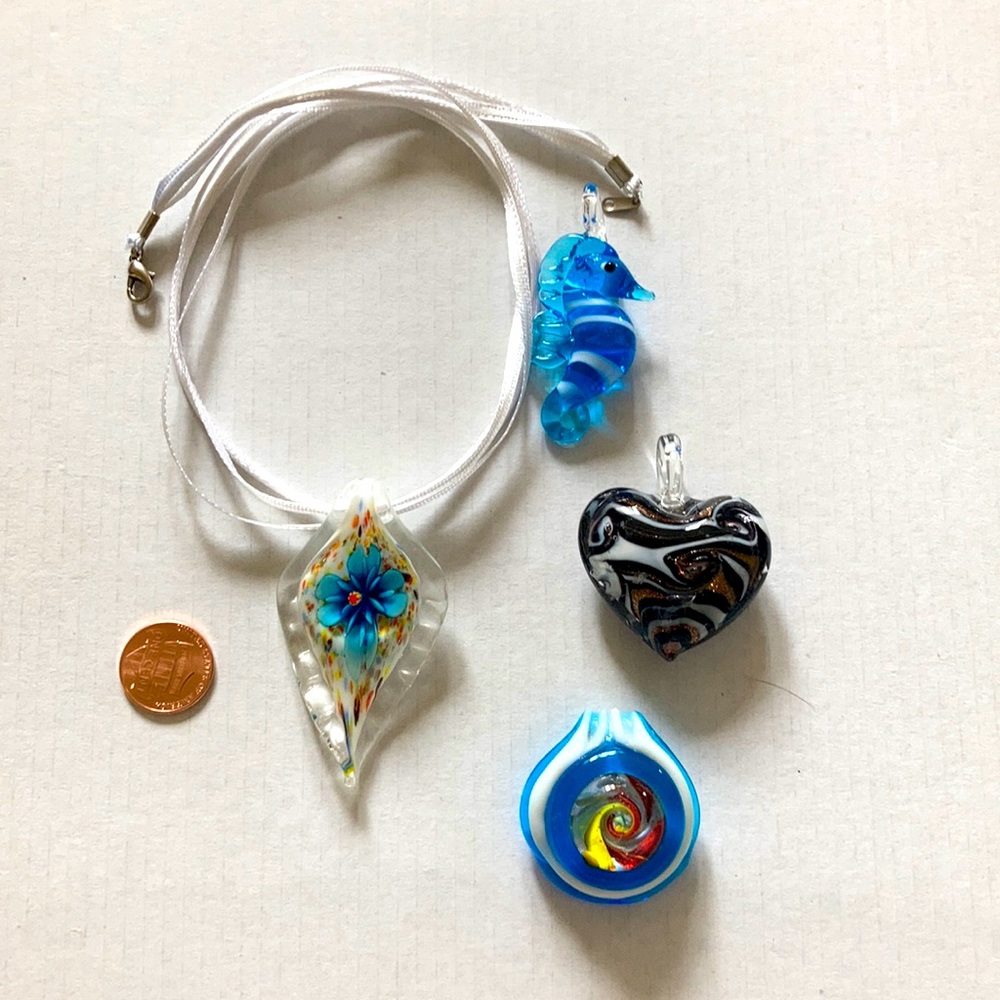 4 handmade murano inspired glass pendants